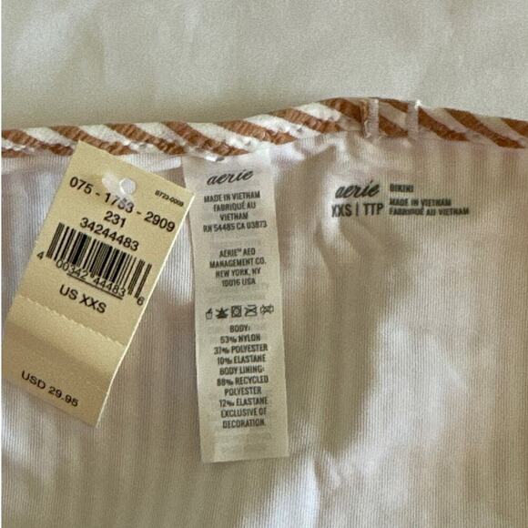 AERIE SWIMWEAR‎ Women's Ruffle Sides Brown White Stripes Bikini Bottom XXS NWT - Picture 7 of 7